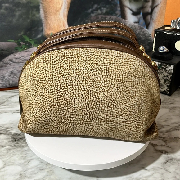 BORBONESE Handbag Global Pattern Beige Suede x Leather - Picture 7 of 17